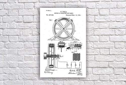 Vinilo Decorativo 40x60cm Patente Tesla Genios Tecnologia M4