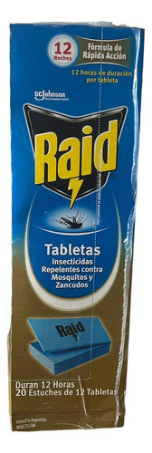 Tabletas Insecticidas Raid X 20 Estuches De 12 Tabletas 