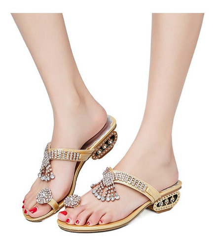 Sandalias Dama Elegantes De Diamentes Slip-on Puntera Clip