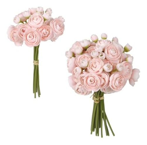 Ranúnculos Artificiales, 2 Ramos De Flores Pequeñas Rosadas,