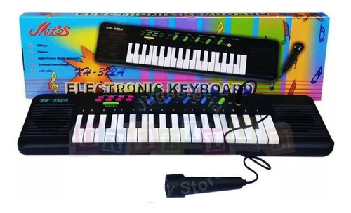 2 Organos Con Micrófono Color Negro 32 Teclas A Pilas Piano