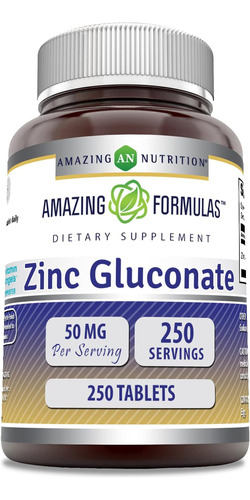 Gluconato De Zinc 50 Mg Amazing Formulas 250 Tabletas