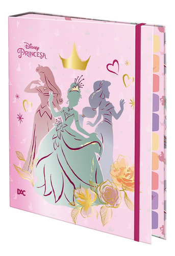 Caderno Fichário Argolado Princesas 4 Argolas C/elástico Dac