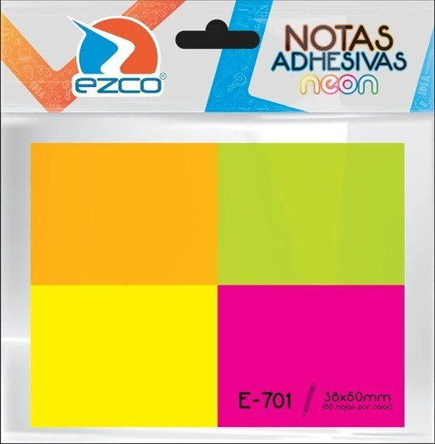 Taco Notas Adhesivas Ezco 38 X 50 X 4 Blocks Neon X 200 Hs