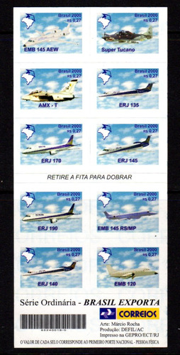 Brasil 2000 Aviões Selos Cartela R-793 Até R-802 Nova Comple