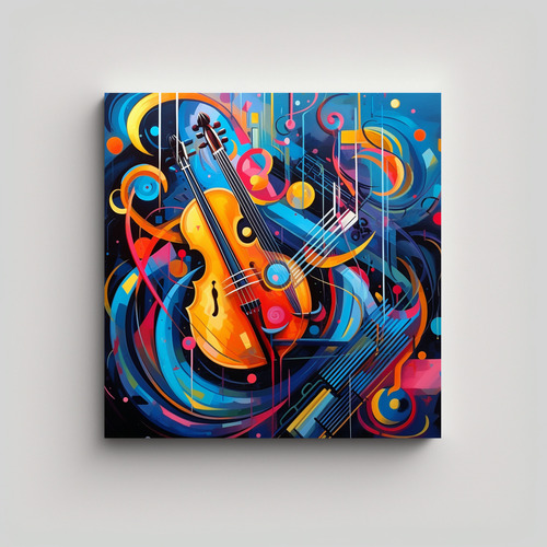 80x80cm Cuadro Futurista Neon Vibrante 3d Jazz Musiction