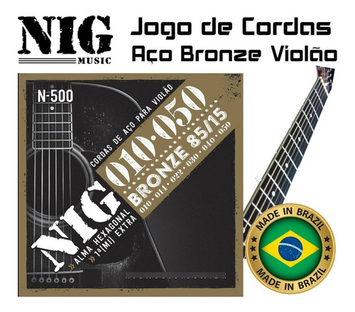 Corda De Violão Aço 010 N500 Nig Bronze 85/15 Imediato