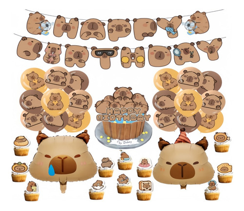 Kit De Globos Cumpleaños Capibara Fiesta Decoracion Capybara