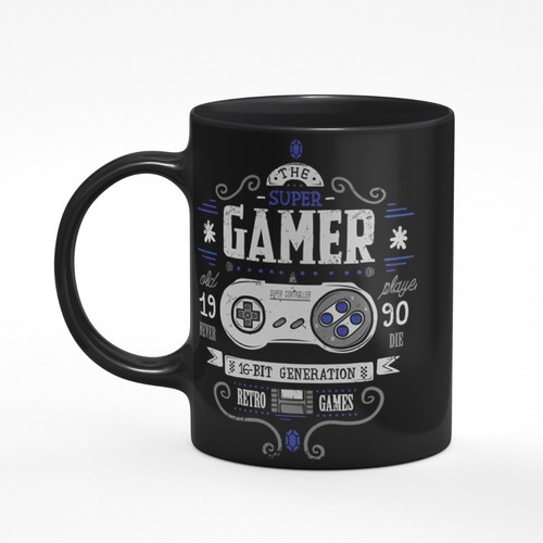 Caneca Retro Gamer- 16 Bits - Personalizada Preto