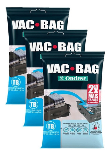 Kit 3 Sacos Para Armazenagem A Vácuo Vac Bag Impermeável