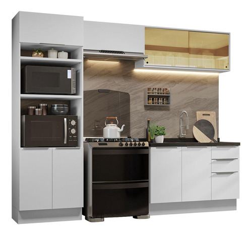 Armário De Cozinha Completa 270cm Stella Madesa 06 Cor Branco