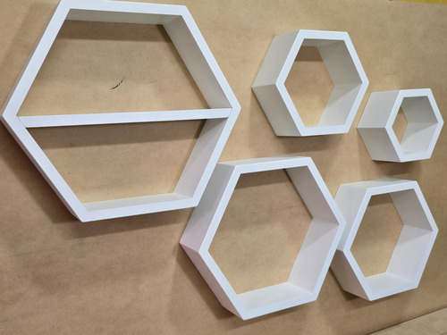 Set 5 Estantes Hexagonales +kit Instalacion Blanco