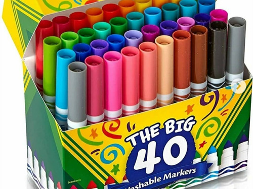 Caja De Marcadores Crayola Punta Gruesa Lavables 40 Unidades