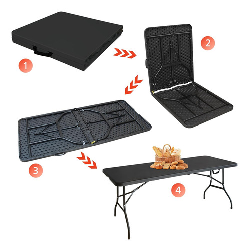 Portable 6ft Folding Table, Heavy Duty Plastic Fold-in-half