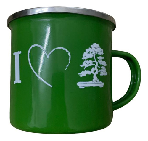 Taza Enlosada Verde, I Love Bonsai, Ideal Para Un Té.