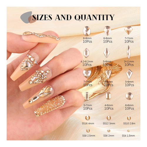 Belleboost Set De Uñas Con Cristales Dorados Y Diamantes De