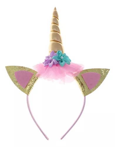 1 Conjunto De Cumpleaños De Unicornio De Moda Para Niña, Diadema De  Unicornio Con Purpurina Dorada Y Faja De Satén Rosa Para Suministros De  Fiesta Par