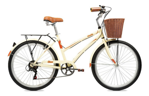 Bicicleta urbana Olmo Amelie Plume Rapide R26 18" 6v frenos v-brakes cambio Shimano Tourney TZ500 color crema con pie de apoyo  