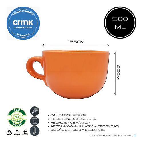 Tazón Cerealero Taza Grande De Cerámica Pettish Online Vc Color Naranja