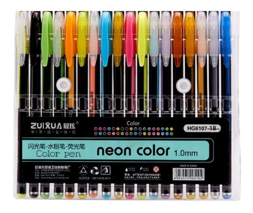 Lápiz Gel Neón Fluor Metalizados 18 Colores / Oferta