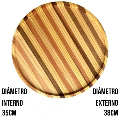 Tabla para pizza de 38 x 2,5 cm con hueco de 1 x 35 cm, color eucalipto y pino geométrico, marrón