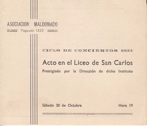 1954 Asociacion Maldonado Programa Acto En  Liceo San Carlos