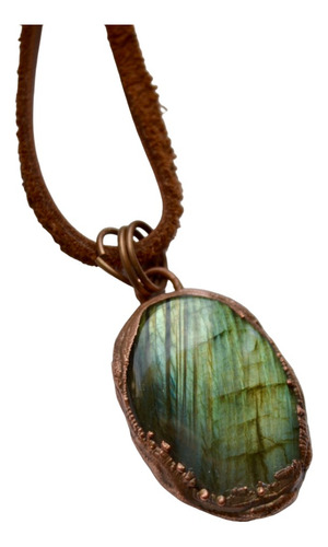 Imagen 6 de 6 de Collar Piedra Natural Labradorita, Dije De Cabujon Grande