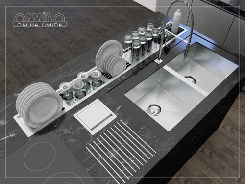 Imagem 4 de 7 de Calha Úmida Canal Organizador Equipado Escorredor Inox Embut