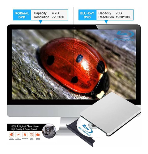 Unidad Blu-ray Externa Compatible Con Lectura Bd Dvd Cd Port