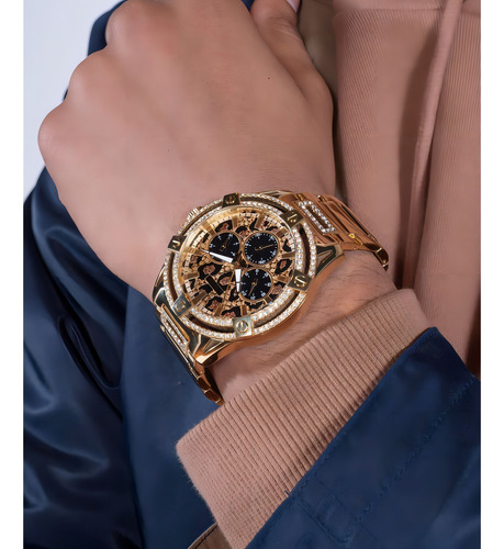 Reloj Guess King Acero Inoxidable Hombre Caballero Correa Dorado Bisel Dorado Fondo Dorado