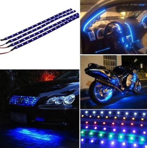 Par Tiras Led Par Carro Moto Barra 30cm Luz Azul