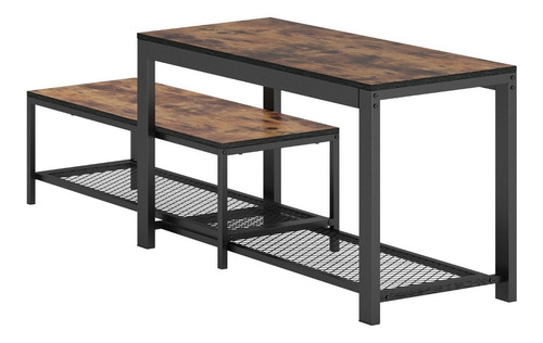 Mu:4life Set De 2 En 1 Bancos Zapateras Metálica Y Tabla Mdf Color Atigrado