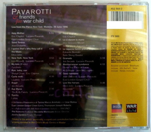 Pavarotti And Friends For War Child Cd Elton John Clapton (Usado)