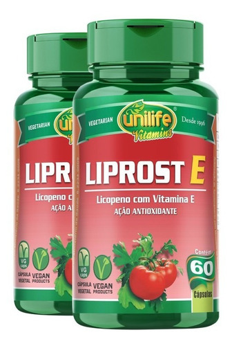 Kit 2 Liprost E Licopeno Vitamina Ecom 60 Cápsulas Unilife Sabor Sem Sabor