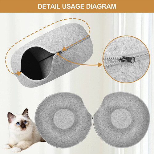 A Cama Redonda For Gatos Con TĂșnel Tipo Nido De Fieltro