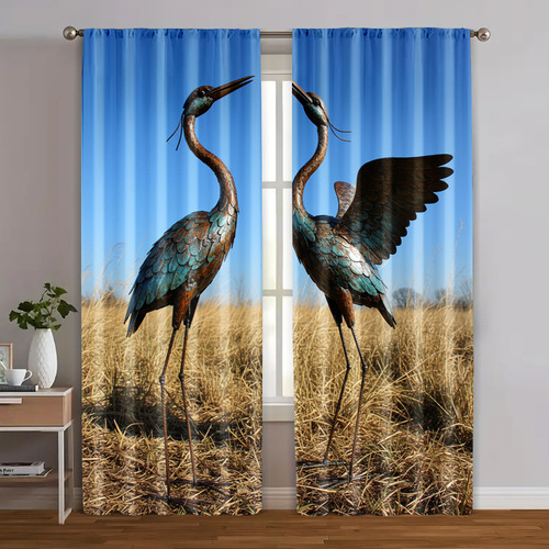2 Peças De Cortinas De Janela, Estátua De Guindaste, Tecido
