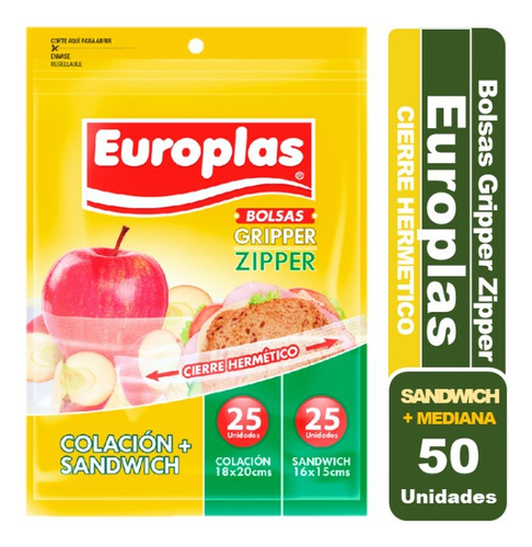 Bolsa Hermética Europlas Gripper Zipper Sándwich 25+25 50un