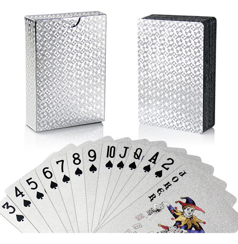 Joyoldelf Cartas De Póquer De Papel De Aluminio Plateado, .