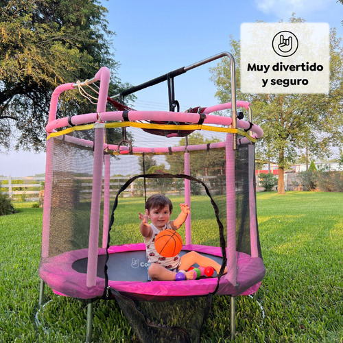 Brincolin Infantil Trampolin Para Niños Brincolin 1.40 M Lona de salto Negro Cobertor de resortes Rosa