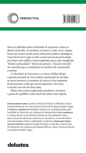 A Liberdade de expressão e as novas mídias, de Valente, Mariana Giorgetti. Debates Editorial Editora Perspectiva Ltda., capa mole em português, 2020