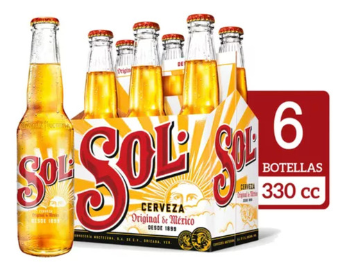 6 Pack Cerveza Sol Botella 330cc