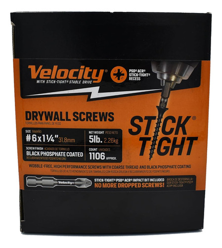 Paquete De Tornillos Y Brocas Velocity Drywall Sre...