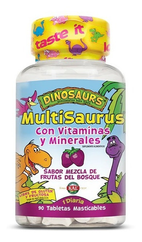 Kal Multisaurus Vitaminas Y Minerales 90tabs Masticables Sfn Sabor Mezcla De Frutas Del Bosque