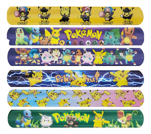 Kit 6 Pulseira Temática Pikachu Festa E Sua Turma Premium