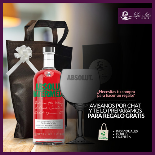 Vodka Absolut + Copa Vidrio Grabada 600ml Con Estuche Regalo