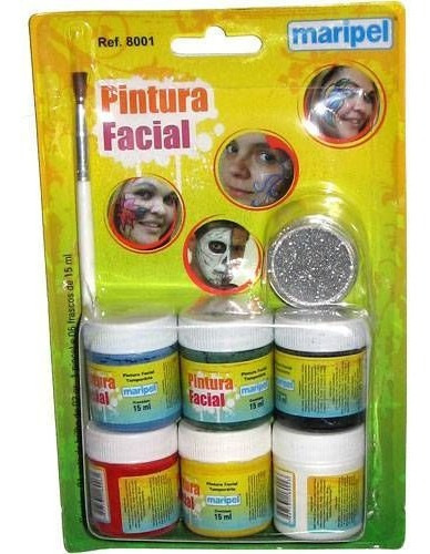  Tinta Pintura Facial 06 Cores + 1 Pincel + 1 Pote Brilho