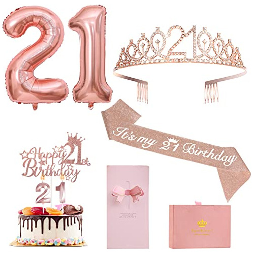 Set De Decoración De Cumpleaños #21 Color Rosa Para Mujer