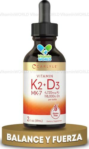 Carlyle Gotas Líquidas De Vitamina K2 Mk7 Y D3, 2 Onzas Sabor Sin sabor