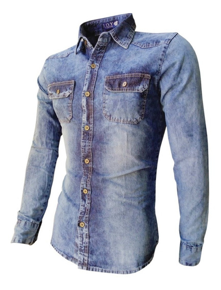 camisa jeans manchada masculina