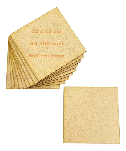 Kit 100 Placa Plaquinha Quadrinho Chapa 12x12 Mdf Cru Quadro Chapa Placa Quadrada 12x12 Cm